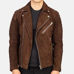 Handmade Brown Suede Biker Jacket: Real Leather, Zippers
